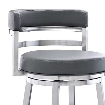 Armen Living - Titana 30in Bar Height Swivel Grey Faux Leather and Brushed Stainless Steel Bar Stool - 840254335066 veiw 4