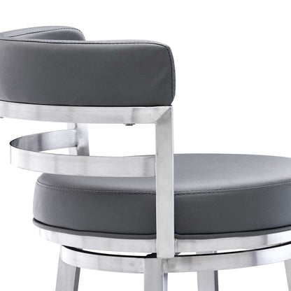 Armen Living - Titana 30in Bar Height Swivel Grey Faux Leather and Brushed Stainless Steel Bar Stool - 840254335066 veiw 5