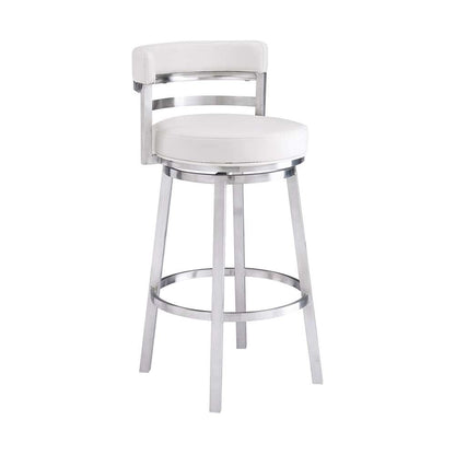 Armen Living - Titana 30in Bar Height Swivel White Faux Leather and Brushed Stainless Steel Bar Stool - 840254335080 veiw 1