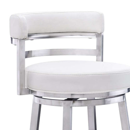 Armen Living - Titana 30in Bar Height Swivel White Faux Leather and Brushed Stainless Steel Bar Stool - 840254335080 veiw 4