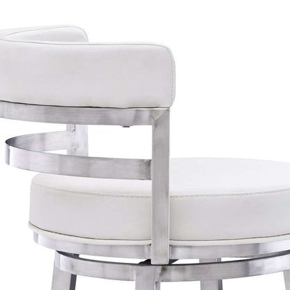 Armen Living - Titana 30in Bar Height Swivel White Faux Leather and Brushed Stainless Steel Bar Stool - 840254335080 veiw 5