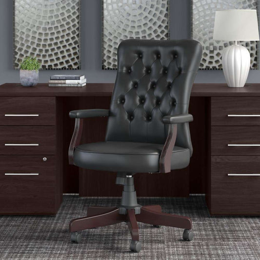 Bush Furniture - Arden Lane High Back Tufted Office Chair with Arms in Black Leather - CH2303BLL-03 veiw 1