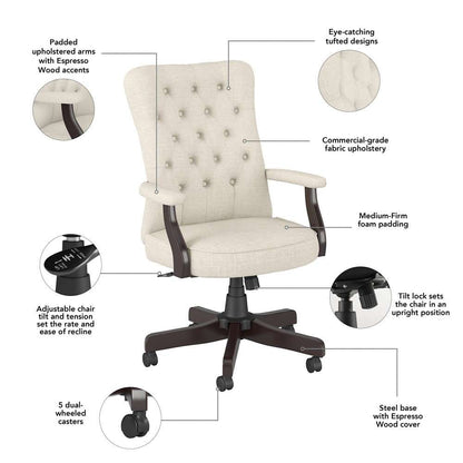 Bush Furniture - Arden Lane High Back Tufted Office Chair with Arms in Cream Fabric - CH2303CRF-03 veiw 3
