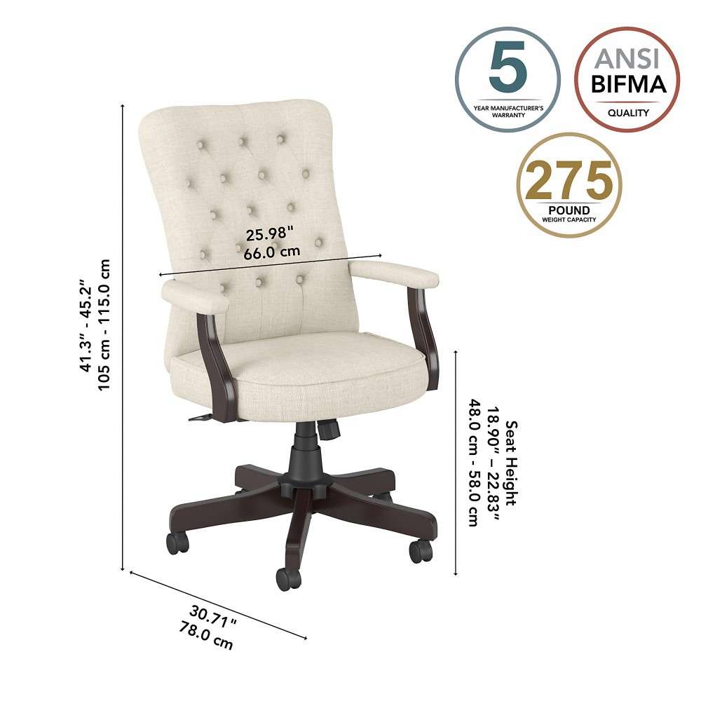 Bush Furniture - Arden Lane High Back Tufted Office Chair with Arms in Cream Fabric - CH2303CRF-03 veiw 6