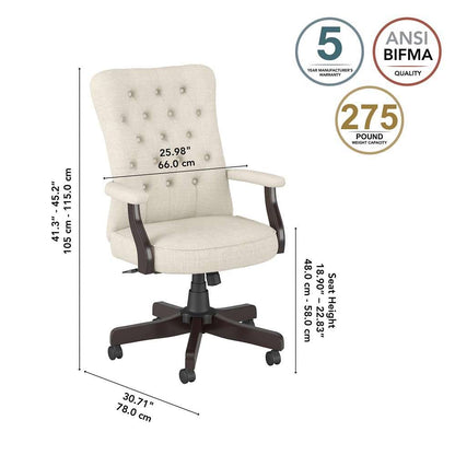 Bush Furniture - Arden Lane High Back Tufted Office Chair with Arms in Cream Fabric - CH2303CRF-03 veiw 6
