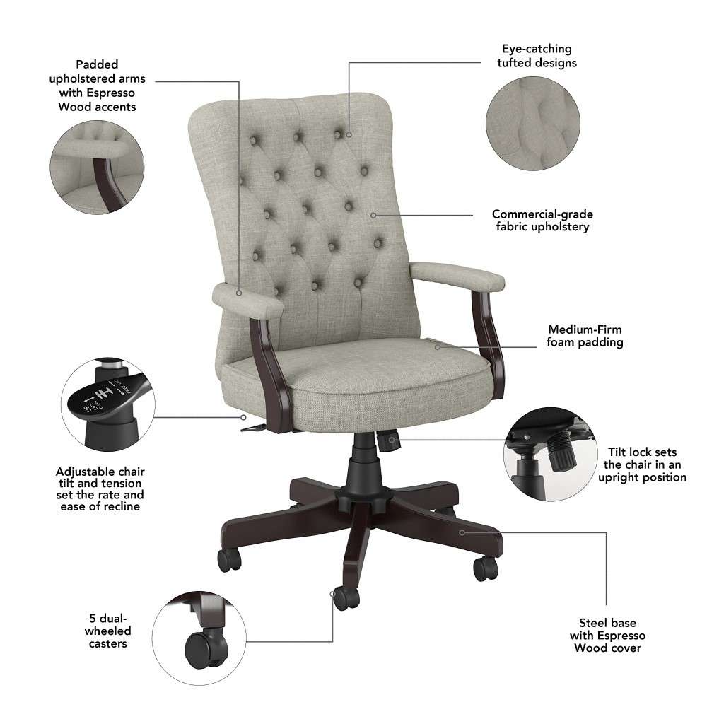 Bush Furniture - Arden Lane High Back Tufted Office Chair with Arms in Light Gray Fabric - CH2303LGF-03 veiw 3