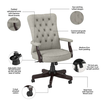 Bush Furniture - Arden Lane High Back Tufted Office Chair with Arms in Light Gray Fabric - CH2303LGF-03 veiw 3