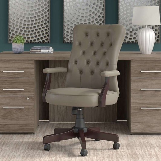 Bush Furniture - Arden Lane High Back Tufted Office Chair with Arms in Washed Gray Leather - CH2303WGL-03 veiw 1