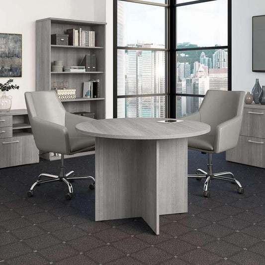 Bush Furniture - BBF 42W Round Conference Table w Wood Base in Platinum Gray - 99TB42RPG veiw 2
