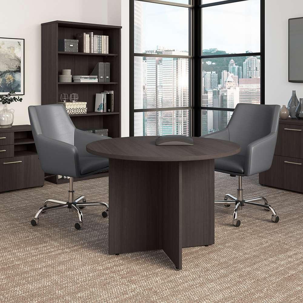 Bush Furniture - BBF 42W Round Conference Table w Wood Base in Storm Gray - 99TB42RSG veiw 2