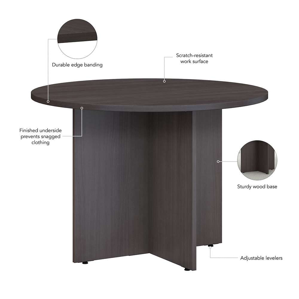 Bush Furniture - BBF 42W Round Conference Table w Wood Base in Storm Gray - 99TB42RSG veiw 3
