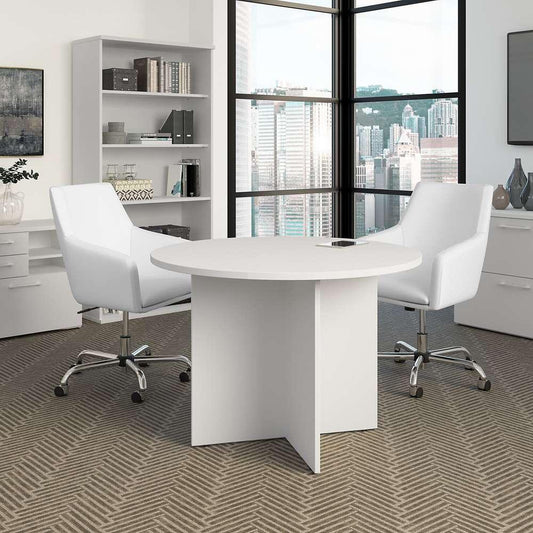 Bush Furniture - BBF 42W Round Conference Table w Wood Base in White - 99TB42RWH veiw 2