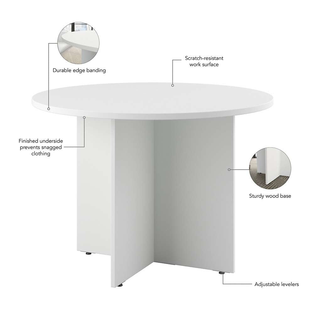 Bush Furniture - BBF 42W Round Conference Table w Wood Base in White - 99TB42RWH veiw 3