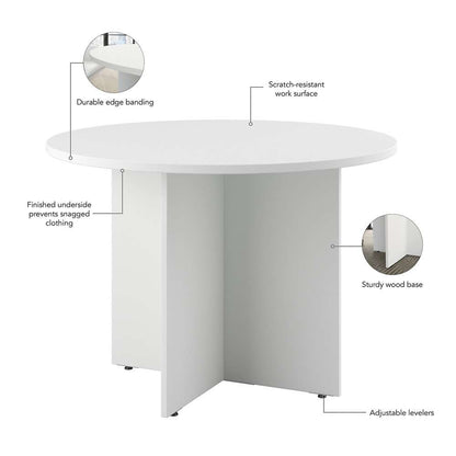 Bush Furniture - BBF 42W Round Conference Table w Wood Base in White - 99TB42RWH veiw 3