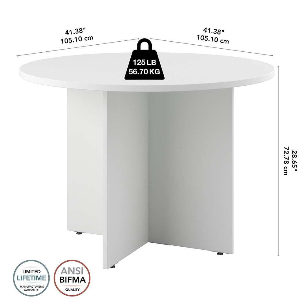 Bush Furniture - BBF 42W Round Conference Table w Wood Base in White - 99TB42RWH veiw 5