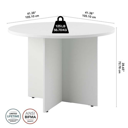 Bush Furniture - BBF 42W Round Conference Table w Wood Base in White - 99TB42RWH veiw 5