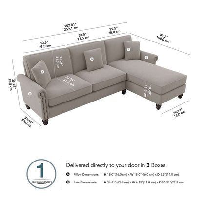 Bush Furniture - Coventry 102W Sectional Couch with Reversible Chaise Lounge in Beige Herringbone - CVY102BBGH-03K veiw 5