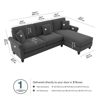 Bush Furniture - Coventry 102W Sectional Couch with Reversible Chaise Lounge in Charcoal Gray Herringbone - CVY102BCGH-03K veiw 5