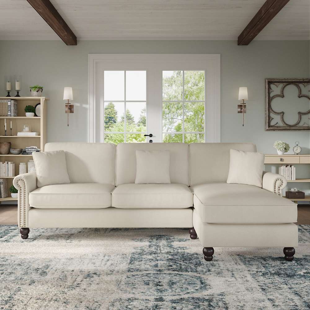 Bush Furniture - Coventry 102W Sectional Couch with Reversible Chaise Lounge in Cream Herringbone - CVY102BCRH-03K veiw 2