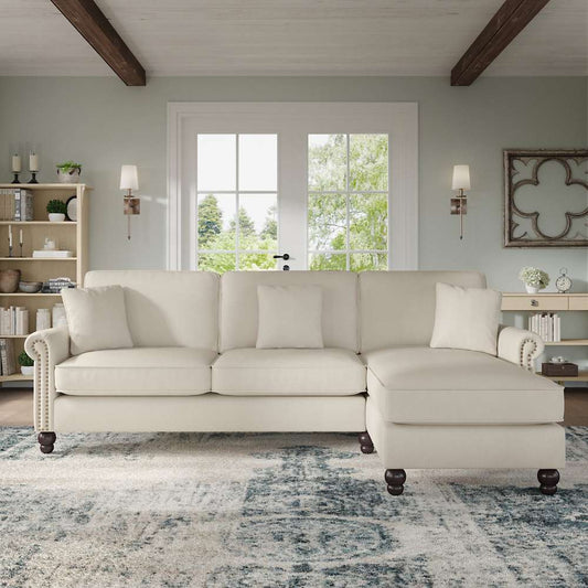 Bush Furniture - Coventry 102W Sectional Couch with Reversible Chaise Lounge in Cream Herringbone - CVY102BCRH-03K veiw 2