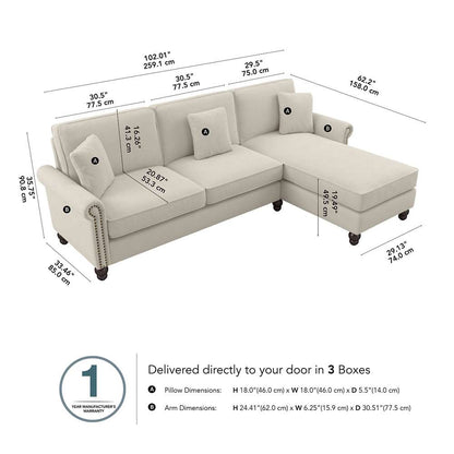 Bush Furniture - Coventry 102W Sectional Couch with Reversible Chaise Lounge in Cream Herringbone - CVY102BCRH-03K veiw 5