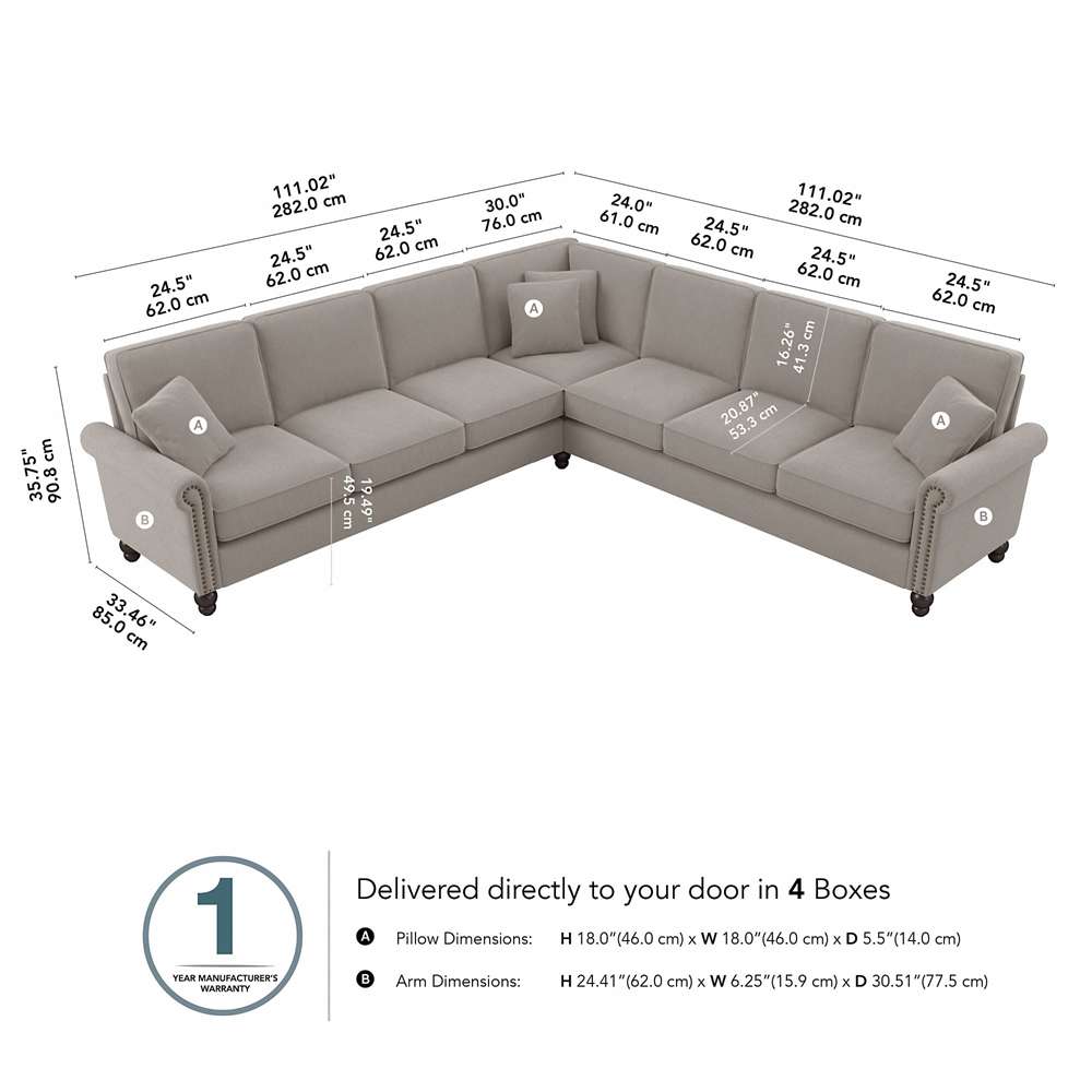 Bush Furniture - Coventry 111W L Shaped Sectional Couch in Beige Herringbone - CVY110BBGH-03K veiw 5