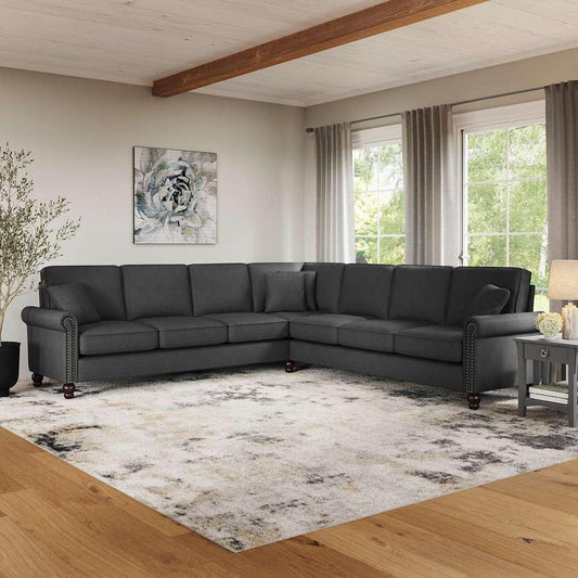 Bush Furniture - Coventry 111W L Shaped Sectional Couch in Charcoal Gray Herringbone - CVY110BCGH-03K veiw 2