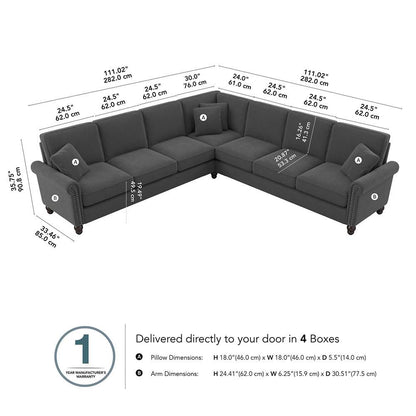Bush Furniture - Coventry 111W L Shaped Sectional Couch in Charcoal Gray Herringbone - CVY110BCGH-03K veiw 5