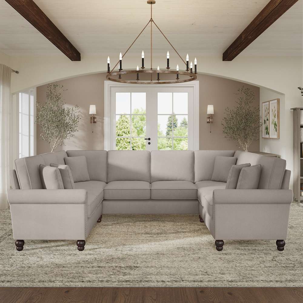 Bush Furniture - Coventry 113W U Shaped Sectional Couch in Beige Herringbone - CVY112BBGH-03K veiw 2