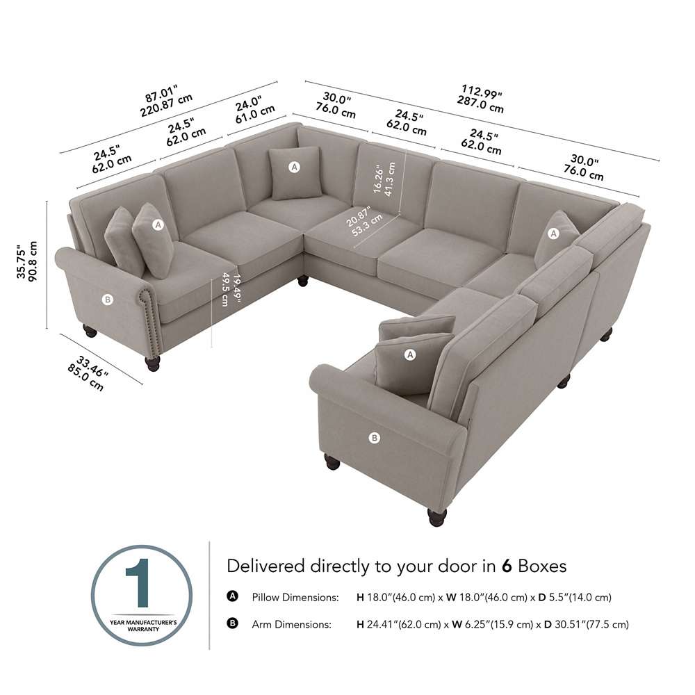 Bush Furniture - Coventry 113W U Shaped Sectional Couch in Beige Herringbone - CVY112BBGH-03K veiw 5