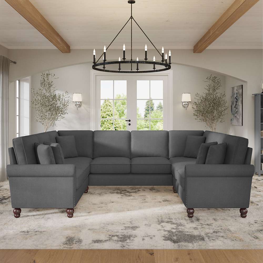 Bush Furniture - Coventry 113W U Shaped Sectional Couch in Charcoal Gray Herringbone - CVY112BCGH-03K veiw 2