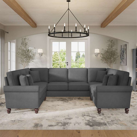 Bush Furniture - Coventry 113W U Shaped Sectional Couch in Charcoal Gray Herringbone - CVY112BCGH-03K veiw 2