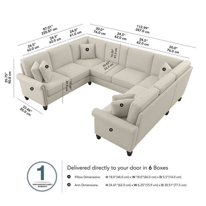 Bush Furniture - Coventry 113W U Shaped Sectional Couch in Cream Herringbone - CVY112BCRH-03K veiw 5