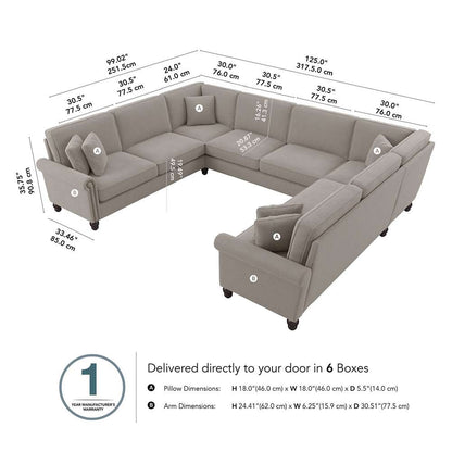 Bush Furniture - Coventry 125W U Shaped Sectional Couch in Beige Herringbone - CVY123BBGH-03K veiw 5