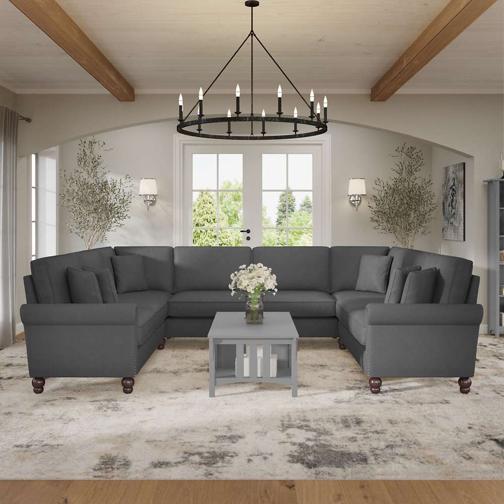 Bush Furniture - Coventry 125W U Shaped Sectional Couch in Charcoal Gray Herringbone - CVY123BCGH-03K veiw 2