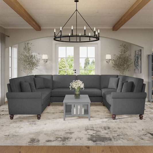 Bush Furniture - Coventry 125W U Shaped Sectional Couch in Charcoal Gray Herringbone - CVY123BCGH-03K veiw 2