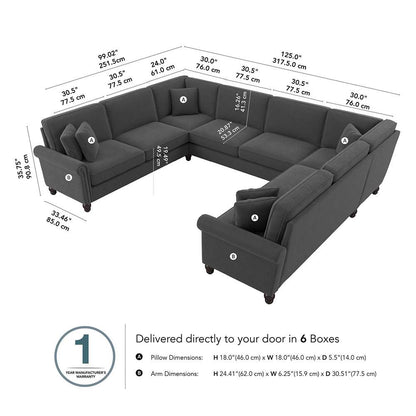 Bush Furniture - Coventry 125W U Shaped Sectional Couch in Charcoal Gray Herringbone - CVY123BCGH-03K veiw 5