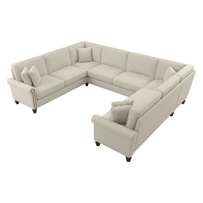 Bush Furniture - Coventry 125W U Shaped Sectional Couch in Cream Herringbone - CVY123BCRH-03K veiw 1