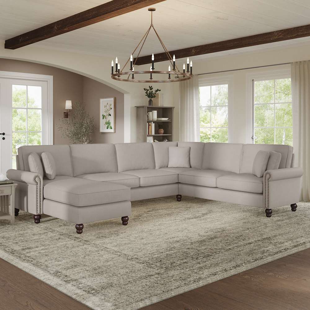 Bush Furniture - Coventry 128W U Shaped Sectional Couch with Reversible Chaise Lounge in Beige Herringbone - CVY127BBGH-03K veiw 2
