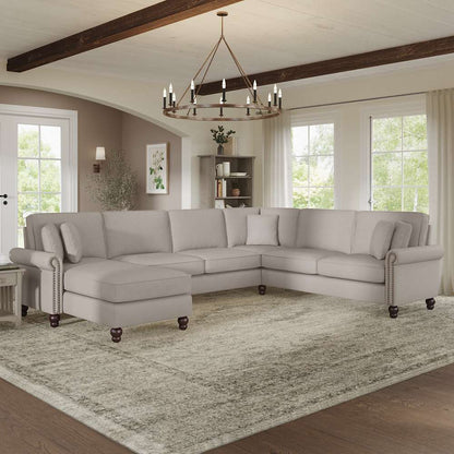 Bush Furniture - Coventry 128W U Shaped Sectional Couch with Reversible Chaise Lounge in Beige Herringbone - CVY127BBGH-03K veiw 2