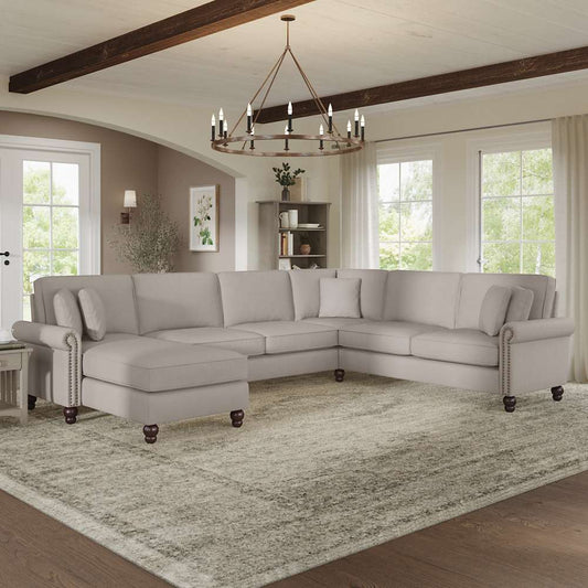 Bush Furniture - Coventry 128W U Shaped Sectional Couch with Reversible Chaise Lounge in Beige Herringbone - CVY127BBGH-03K veiw 2