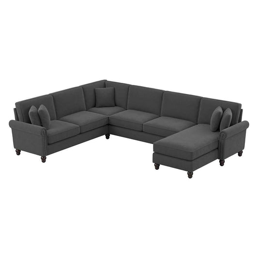 Bush Furniture - Coventry 128W U Shaped Sectional Couch with Reversible Chaise Lounge in Charcoal Gray Herringbone - CVY127BCGH-03K veiw 1