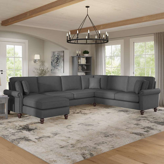 Bush Furniture - Coventry 128W U Shaped Sectional Couch with Reversible Chaise Lounge in Charcoal Gray Herringbone - CVY127BCGH-03K veiw 2