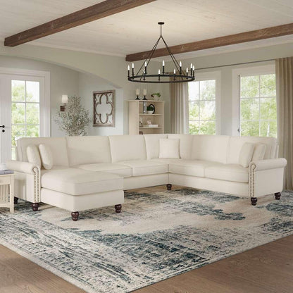 Bush Furniture - Coventry 128W U Shaped Sectional Couch with Reversible Chaise Lounge in Cream Herringbone - CVY127BCRH-03K veiw 2