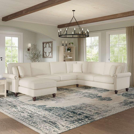 Bush Furniture - Coventry 128W U Shaped Sectional Couch with Reversible Chaise Lounge in Cream Herringbone - CVY127BCRH-03K veiw 2