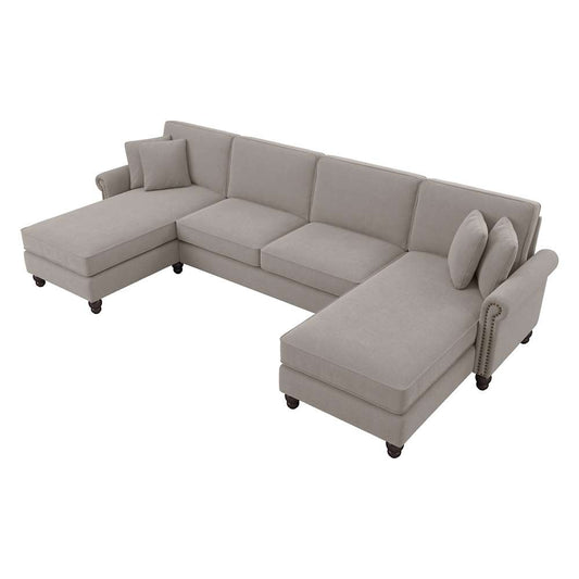 Bush Furniture - Coventry 131W Sectional Couch with Double Chaise Lounge in Beige Herringbone - CVY130BBGH-03K veiw 1