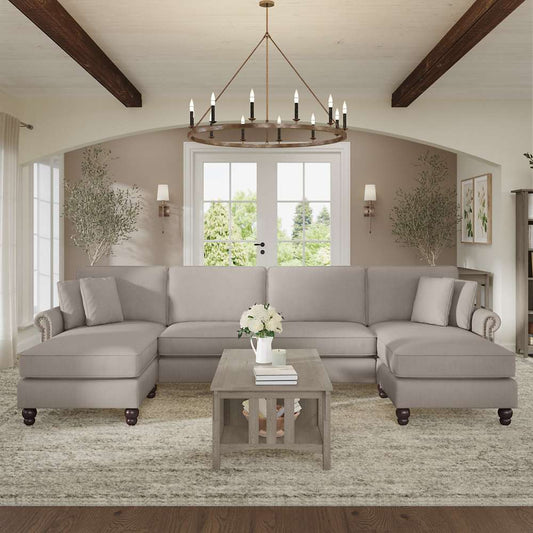 Bush Furniture - Coventry 131W Sectional Couch with Double Chaise Lounge in Beige Herringbone - CVY130BBGH-03K veiw 2