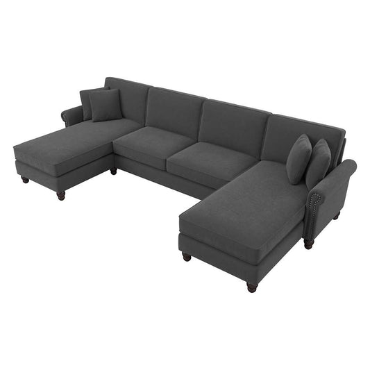 Bush Furniture - Coventry 131W Sectional Couch with Double Chaise Lounge in Charcoal Gray Herringbone - CVY130BCGH-03K veiw 1