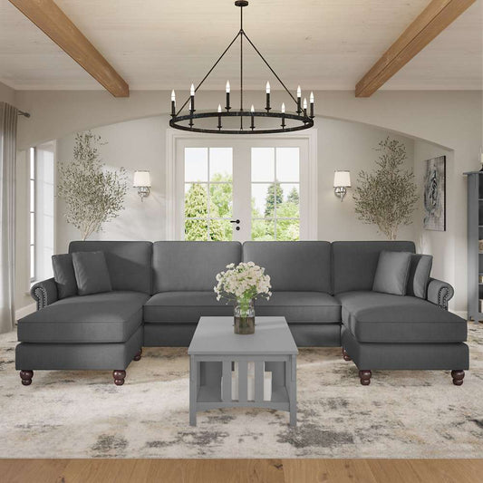 Bush Furniture - Coventry 131W Sectional Couch with Double Chaise Lounge in Charcoal Gray Herringbone - CVY130BCGH-03K veiw 2