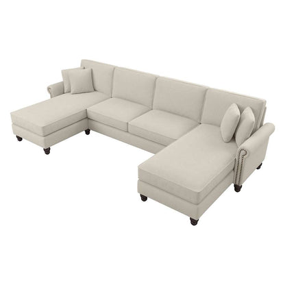 Bush Furniture - Coventry 131W Sectional Couch with Double Chaise Lounge in Cream Herringbone - CVY130BCRH-03K veiw 1